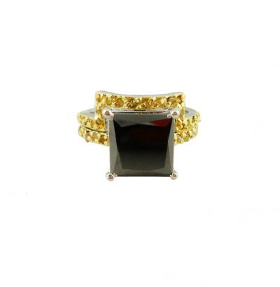 Moissanit Ring Set mit Rohdiamanten “Black & Gold” Verlobungsring 55 handgefertigt Sterlingsilber Damenring Schmuck