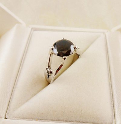 Moissanit Ring mit Diamanten “Brown & Black” 56 handgefertigt Sterlingsilber Verlobungsring Schmuck