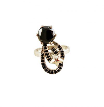 Außergewöhnlicher Moissanit Ring handgefertigt Sterlingsilber Stern Verlobungsring Black Diamond Einzelstück Schmuck