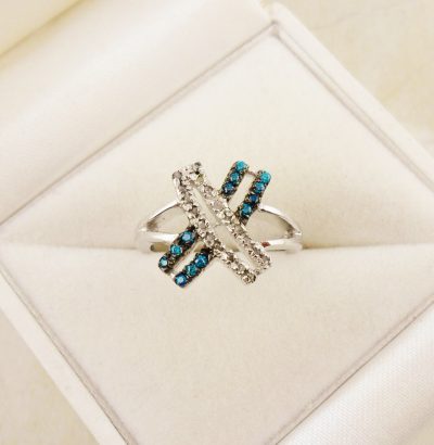 Ring mit blauen Zirkonia & Rohdiamanten Sterlingsilber Schmuck Einzelstück Verlobungsring