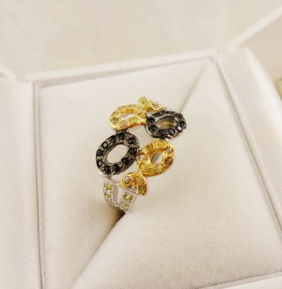 Tricolor Ring mit Rohdiamanten Sterlingsilber Einzelstück Schmuck Herrenring