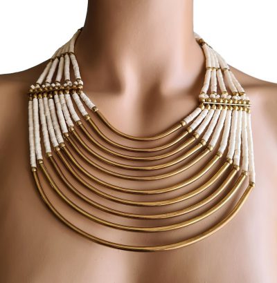 Außergewöhnliches Collier “Cleo” Modeschmuck gold-weiß