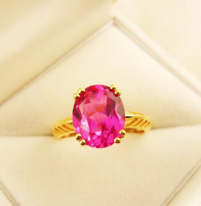 Rubin Ring “Pink Ruby” Sterlingsilber – 18 Karat vergoldet Gelbgold Einzelstück Schmuck Verlobungsring