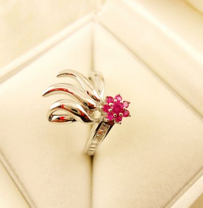 Exquisiter Rubin Blüten Ring mit Topas Sterlingsilber Einzelstück Schmuck Verlobungsring