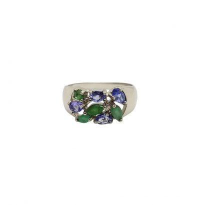 Exquisiter Ring mit Smaragd und Tansanit Sterlingsilber – 14 Karat vergoldet (Weißgold) Schmuck Einzelstück