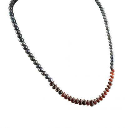Granat Collier mit schwarzen Perlen Sterlingsilber Einzelstück Schmuck