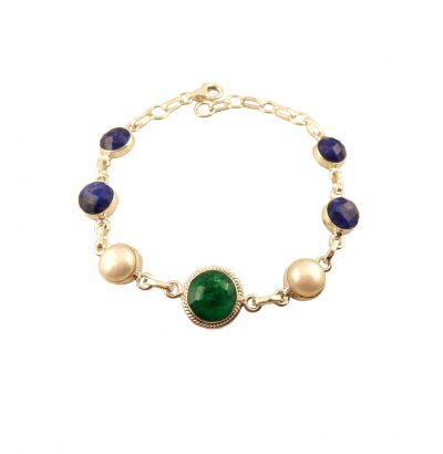 Smaragd Saphir Perlen Armband Sterlingsilber Schmuck