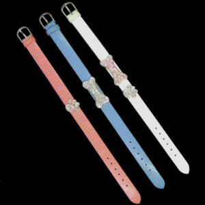 Armbänder (rosa, blau, weiß) mit Strass Knochen & Pfoten weiß & rosa